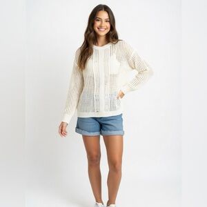 Vince Camuto Cream Open-Knit Crewneck Sweater